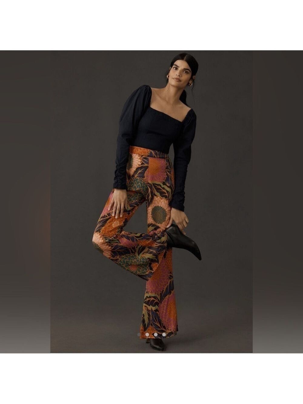 Farm Rio Vintage Garden Satin Flare Pants